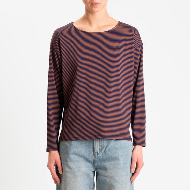 Zeroassoluto-T-shirt CLAUDE righe in jersey di vicosa elasticizzato - blu/tabacco