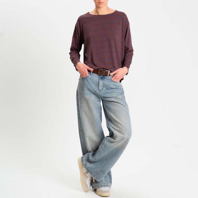 Zeroassoluto-T-shirt CLAUDE righe in jersey di vicosa elasticizzato - blu/tabacco