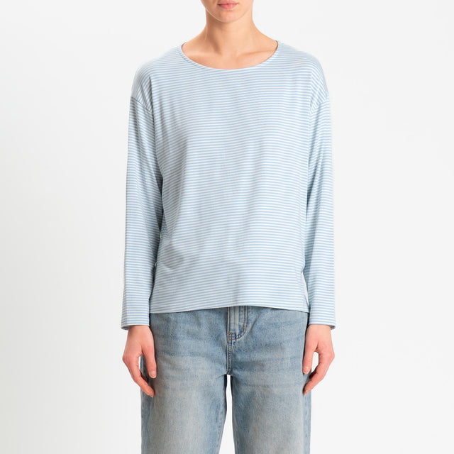 Zeroassoluto-T-shirt CLAUDE righe in jersey di vicosa elasticizzato - celeste/latte