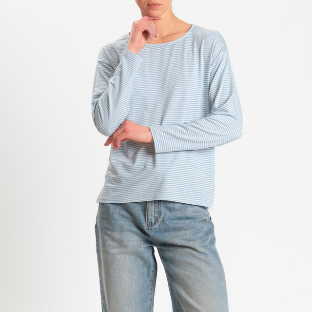 Zeroassoluto-T-shirt CLAUDE righe in jersey di vicosa elasticizzato - celeste/latte