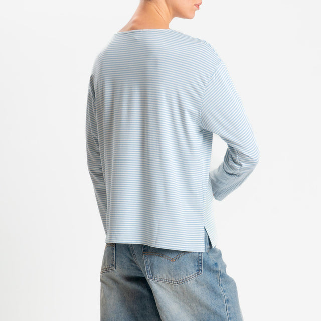 Zeroassoluto-T-shirt CLAUDE righe in jersey di vicosa elasticizzato - celeste/latte