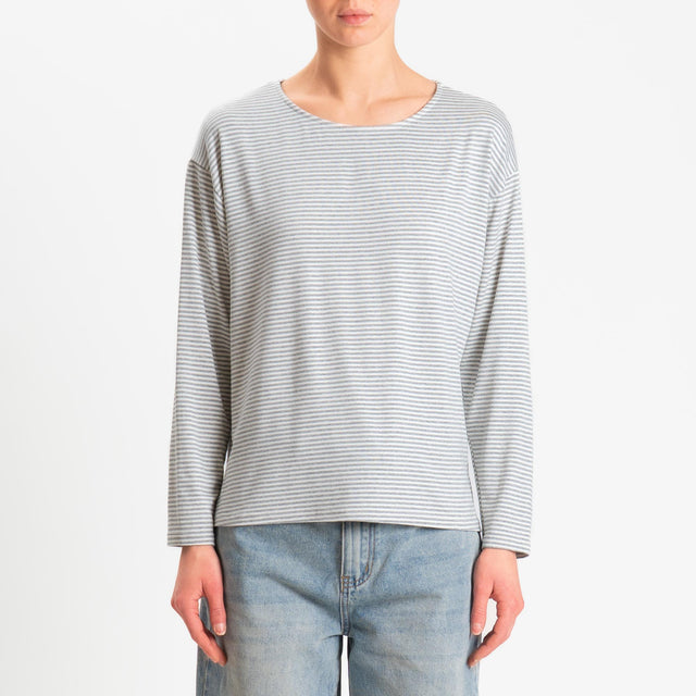 Zeroassoluto-T-shirt CLAUDE righe in jersey di vicosa elasticizzato - grigio melange/latte