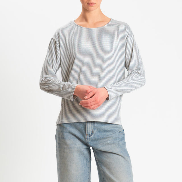 Zeroassoluto-T-shirt CLAUDE righe in jersey di vicosa elasticizzato - grigio melange/latte