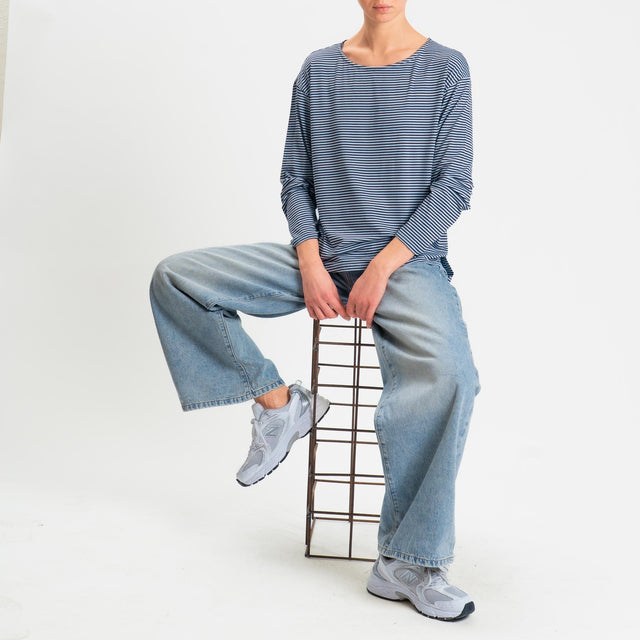 Zeroassoluto-T-shirt CLAUDE righe in jersey di vicosa elasticizzato - moro/celeste