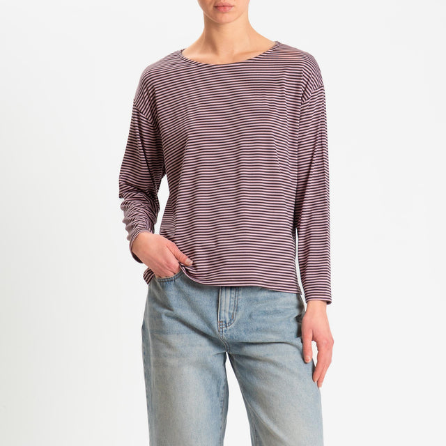 Zeroassoluto-T-shirt CLAUDE righe in jersey di vicosa elasticizzato  - moro/rosa