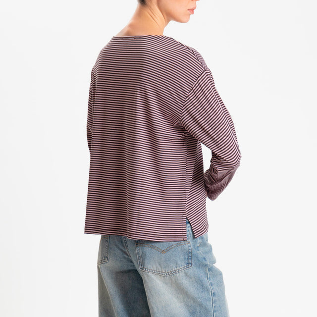 Zeroassoluto-T-shirt CLAUDE righe in jersey di vicosa elasticizzato  - moro/rosa