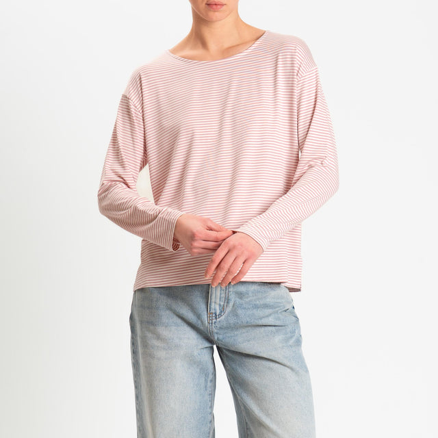 Zeroassoluto-T-shirt CLAUDE righe in jersey di vicosa elasticizzato - rosa/latte