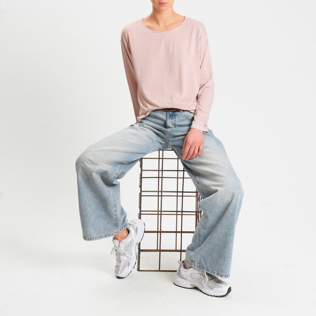 Zeroassoluto-T-shirt CLAUDE righe in jersey di vicosa elasticizzato - rosa/latte