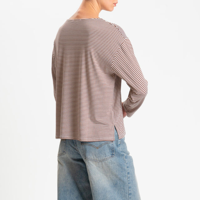 Zeroassoluto-T-shirt CLAUDE righe in jersey di vicosa elasticizzato - tabacco/latte