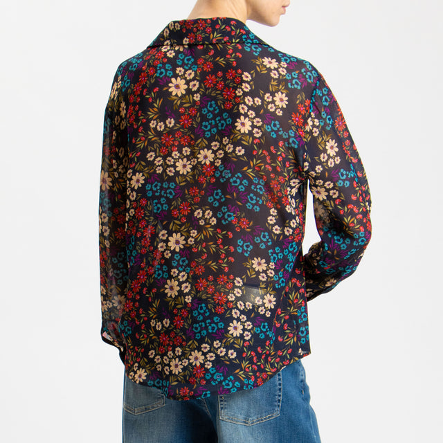 Zeroassoluto-Camicia CLAY Fantasia 100% viscosa - fiori nero/azzurro/cherry