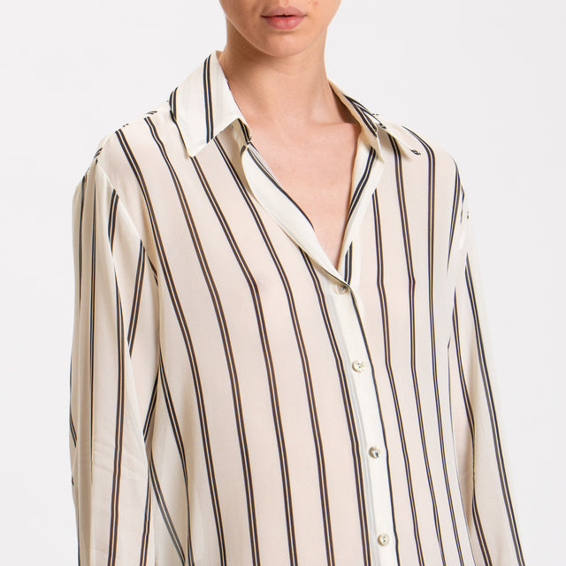 Zeroassoluto-Camicia CLAY Fantasia 100% viscosa - righe burro/moro