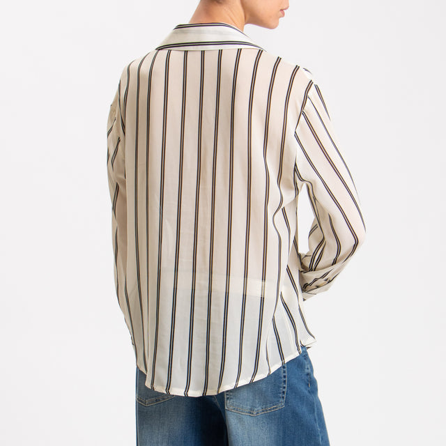 Zeroassoluto-Camicia CLAY Fantasia 100% viscosa - righe burro/nero
