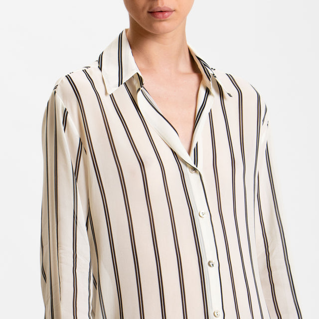 Zeroassoluto-Camicia CLAY Fantasia 100% viscosa - righe burro/nero