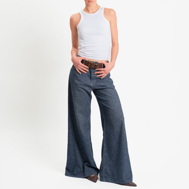 Zeroassoluto-Jeans CORINNE denim tela slegata cotone/lino elasticizzato - denim blu