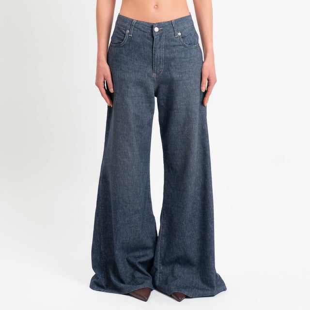 Zeroassoluto-Jeans CORINNE denim tela slegata cotone/lino elasticizzato - denim blu