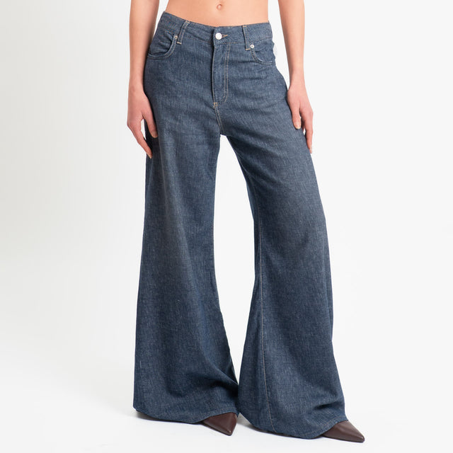Zeroassoluto-Jeans CORINNE denim tela slegata cotone/lino elasticizzato - denim blu