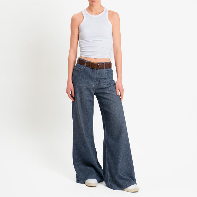 Zeroassoluto-Jeans CORINNE denim tela slegata cotone/lino elasticizzato - denim blu