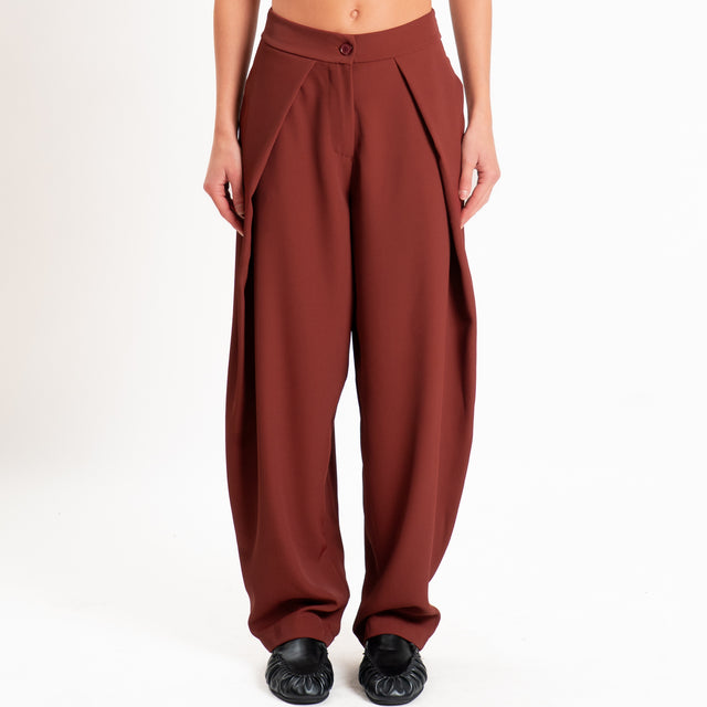 Zeroassoluto-Pantalone balloon con pieghe tessuto fluido - brick