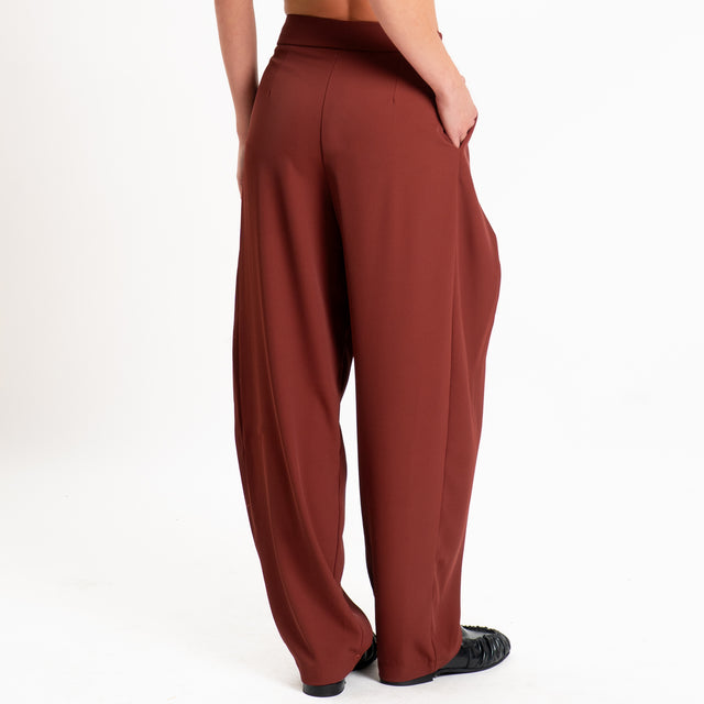 Zeroassoluto-Pantalone balloon con pieghe tessuto fluido - brick