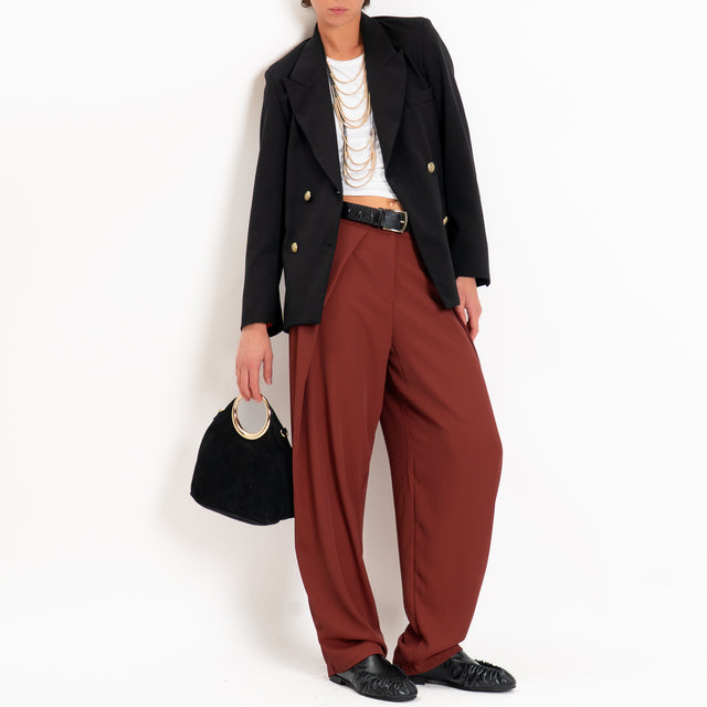 Zeroassoluto-Pantalone balloon con pieghe tessuto fluido - brick