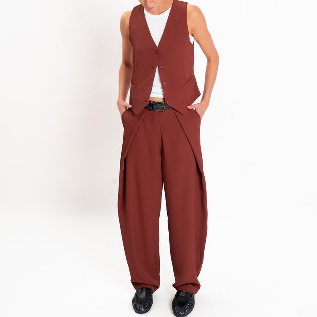 Zeroassoluto-Pantalone balloon con pieghe tessuto fluido - brick