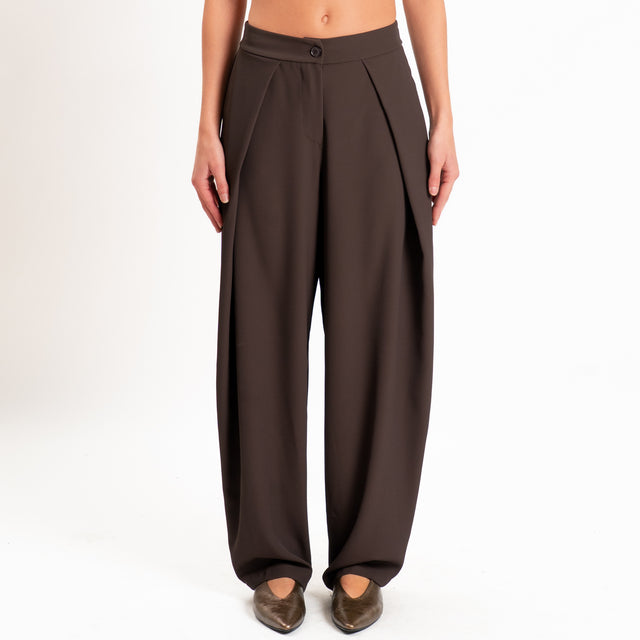 Zeroassoluto-Pantalone balloon con pieghe tessuto fluido - moro
