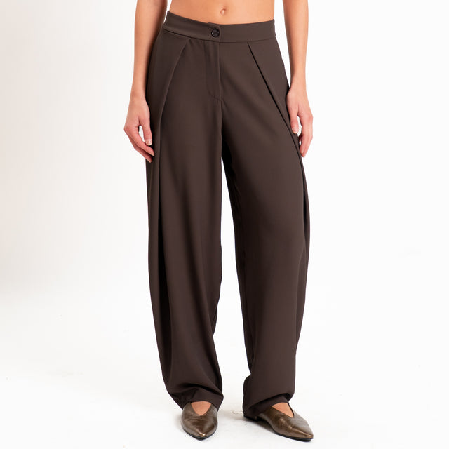 Zeroassoluto-Pantalone balloon con pieghe tessuto fluido - moro