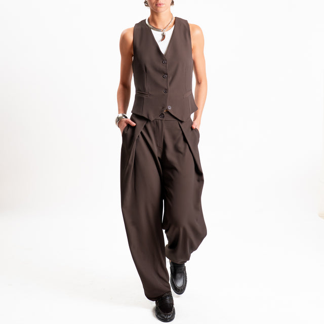 Zeroassoluto-Pantalone balloon con pieghe tessuto fluido - moro