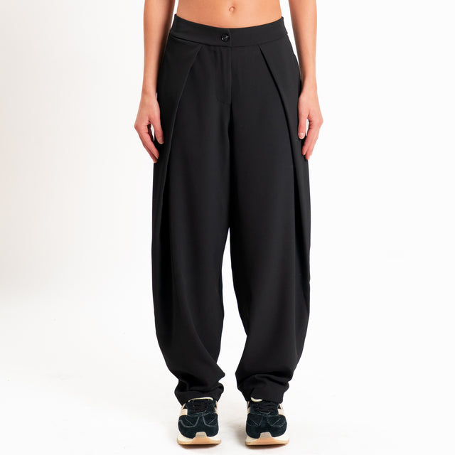 Zeroassoluto-Pantalone balloon con pieghe tessuto fluido - nero