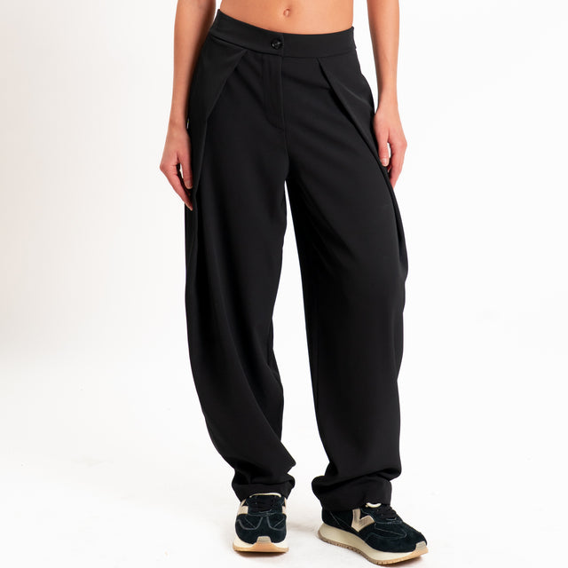 Zeroassoluto-Pantalone balloon con pieghe tessuto fluido - nero