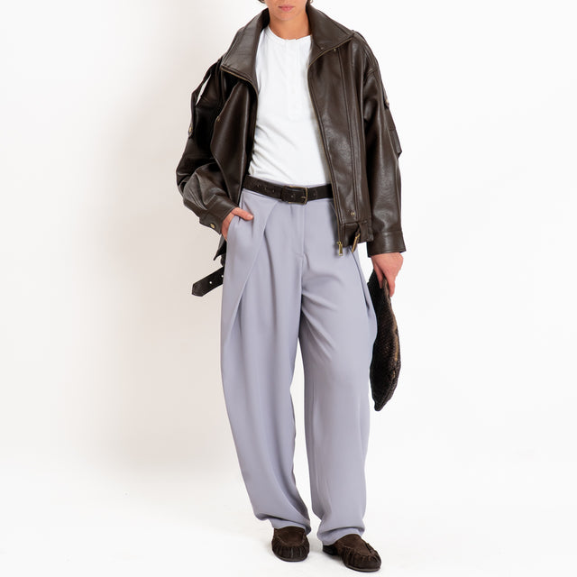 Zeroassoluto-Pantalone balloon con pieghe tessuto fluido - perla