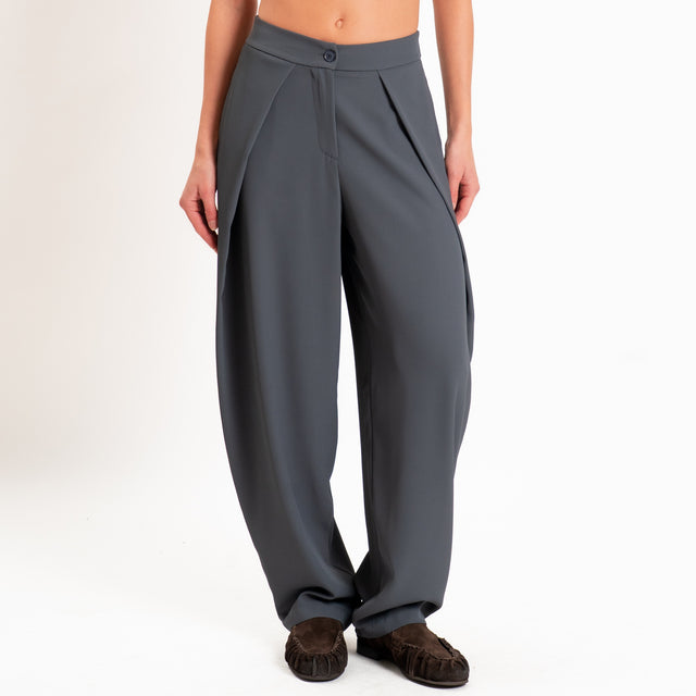Zeroassoluto-Pantalone balloon con pieghe tessuto fluido - piombo