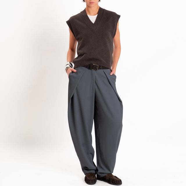 Zeroassoluto-Pantalone balloon con pieghe tessuto fluido - piombo