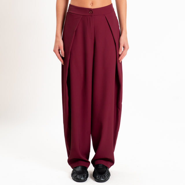 Zeroassoluto-Pantalone balloon con pieghe tessuto fluido - marsala