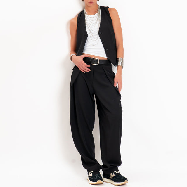 Zeroassoluto-Pantalone balloon con pieghe tessuto fluido - nero