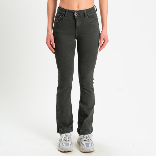 Zeroassoluto-Pantalone DOLLY bootcut denim super stretch stone washed - muschio