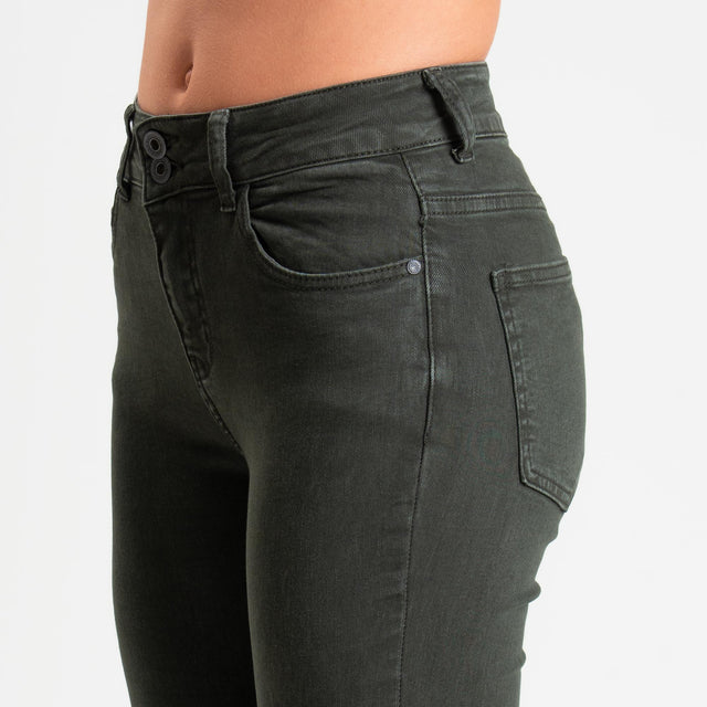 Zeroassoluto-Pantalone DOLLY bootcut denim super stretch stone washed - muschio