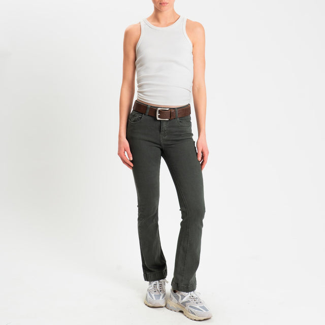 Zeroassoluto-Pantalone DOLLY bootcut denim super stretch stone washed - muschio