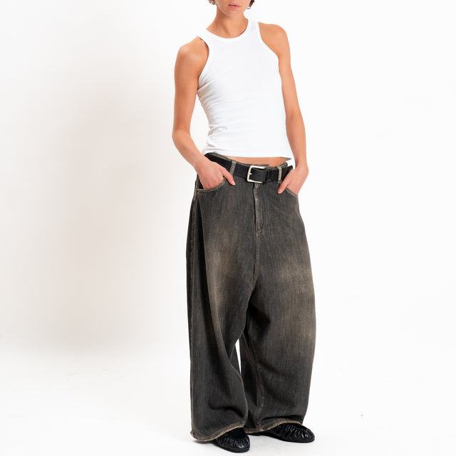 Zeroassoluto-Jeans GAUCHO extra wide drop crotch - denim nero stone washed