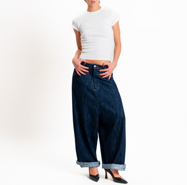 Zeroassoluto-Jeans GAUCHO extra wide drop crotch tela premium slegata lavaggio zero - denim scuro