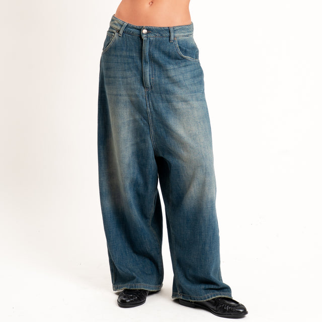 Zeroassoluto-Jeans GAUCHO extra wide drop crotch - denim stone washed
