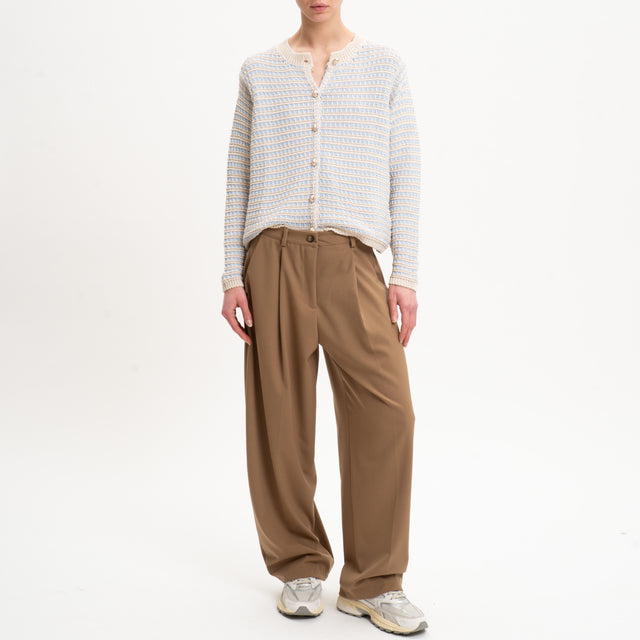 Zeroassoluto-Cardigan righe bottoni dorati - burro/cielo