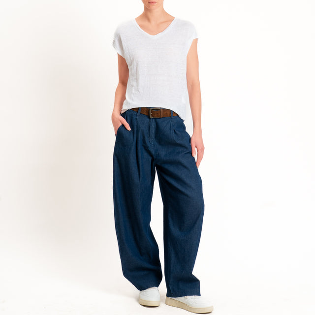 Zeroassoluto-Pantalone GENNY comfort chambray leggero elasticizzato - denim blu