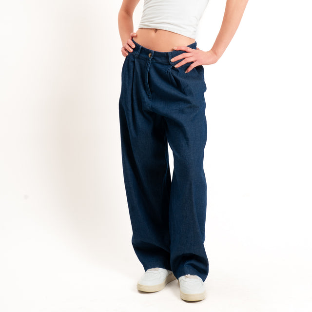 Zeroassoluto-Pantalone GENNY comfort chambray leggero elasticizzato - denim blu