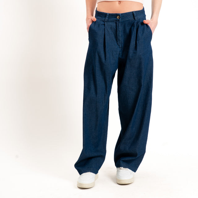 Zeroassoluto-Pantalone GENNY comfort chambray leggero elasticizzato - denim blu