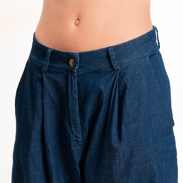 Zeroassoluto-Pantalone GENNY comfort chambray leggero elasticizzato - denim blu