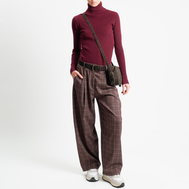 Zeroassoluto-Pantalone GENNY comfort elasticizzato - principe di galles vino/moro/nero