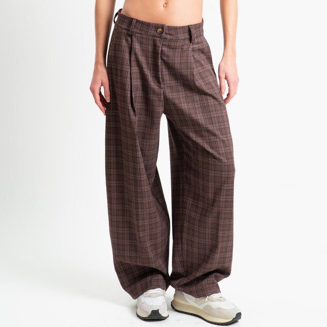 Zeroassoluto-Pantalone GENNY comfort elasticizzato - principe di galles vino/moro/nero