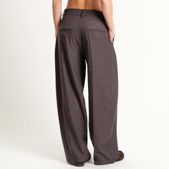 Zeroassoluto-Pantalone GENNY comfort elasticizzato - micro pied de poule beige/vino