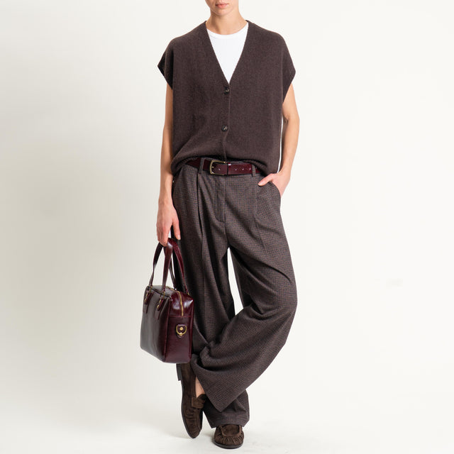 Zeroassoluto-Pantalone GENNY comfort elasticizzato - micro pied de poule beige/vino